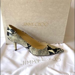 JIMMY CHOO AURORA SNAKESKIN EMBOSSED LEATHER PUMPS